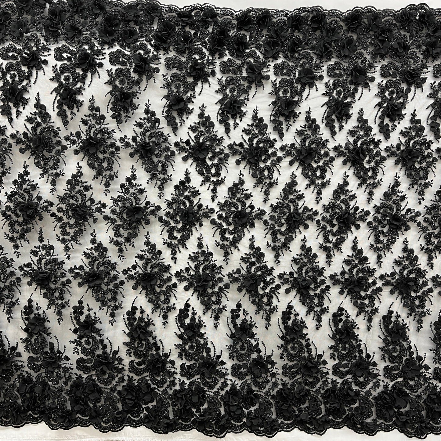 Beaded 3D Floral Lace Fabric Embroidered on 100% Polyester Net Mesh
| Lace USA - GD-362-2