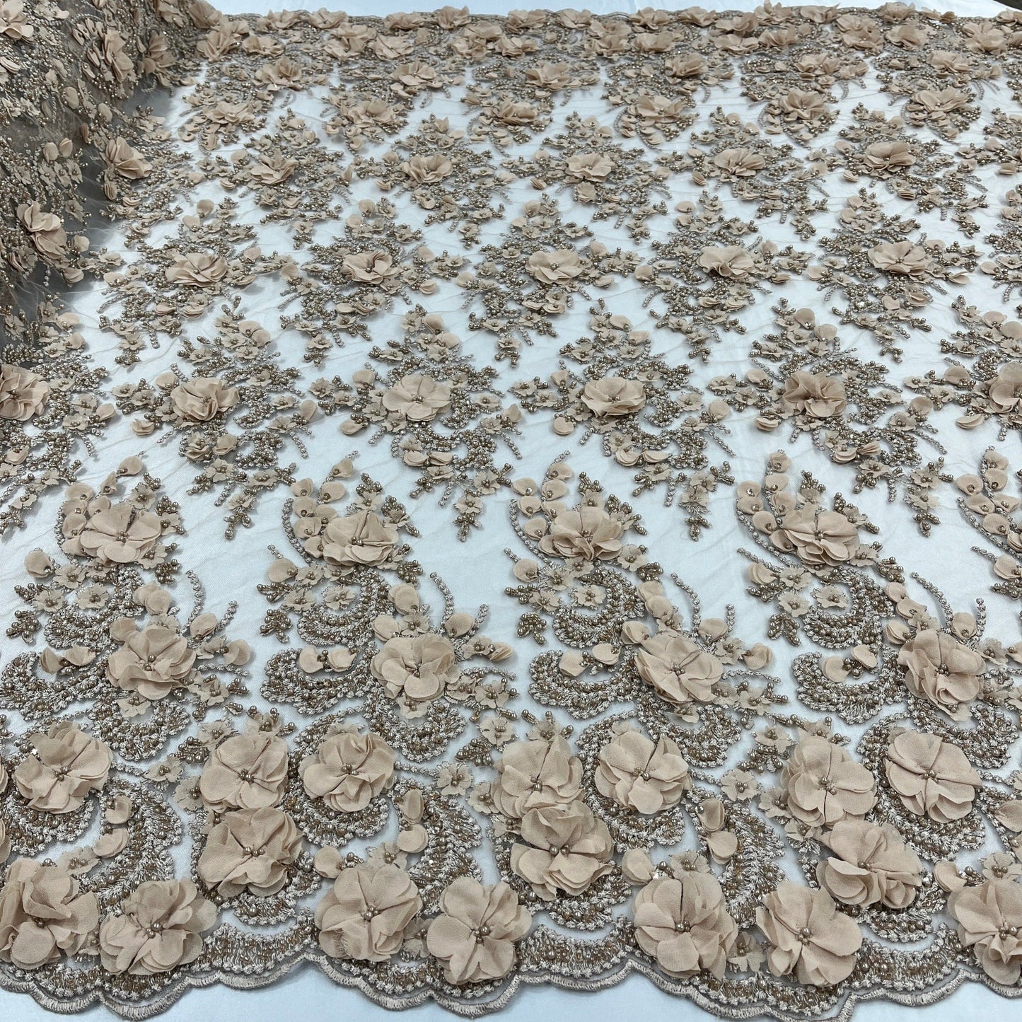 Beaded 3D Floral Lace Fabric Embroidered on 100% Polyester Net Mesh
| Lace USA - GD-362-3