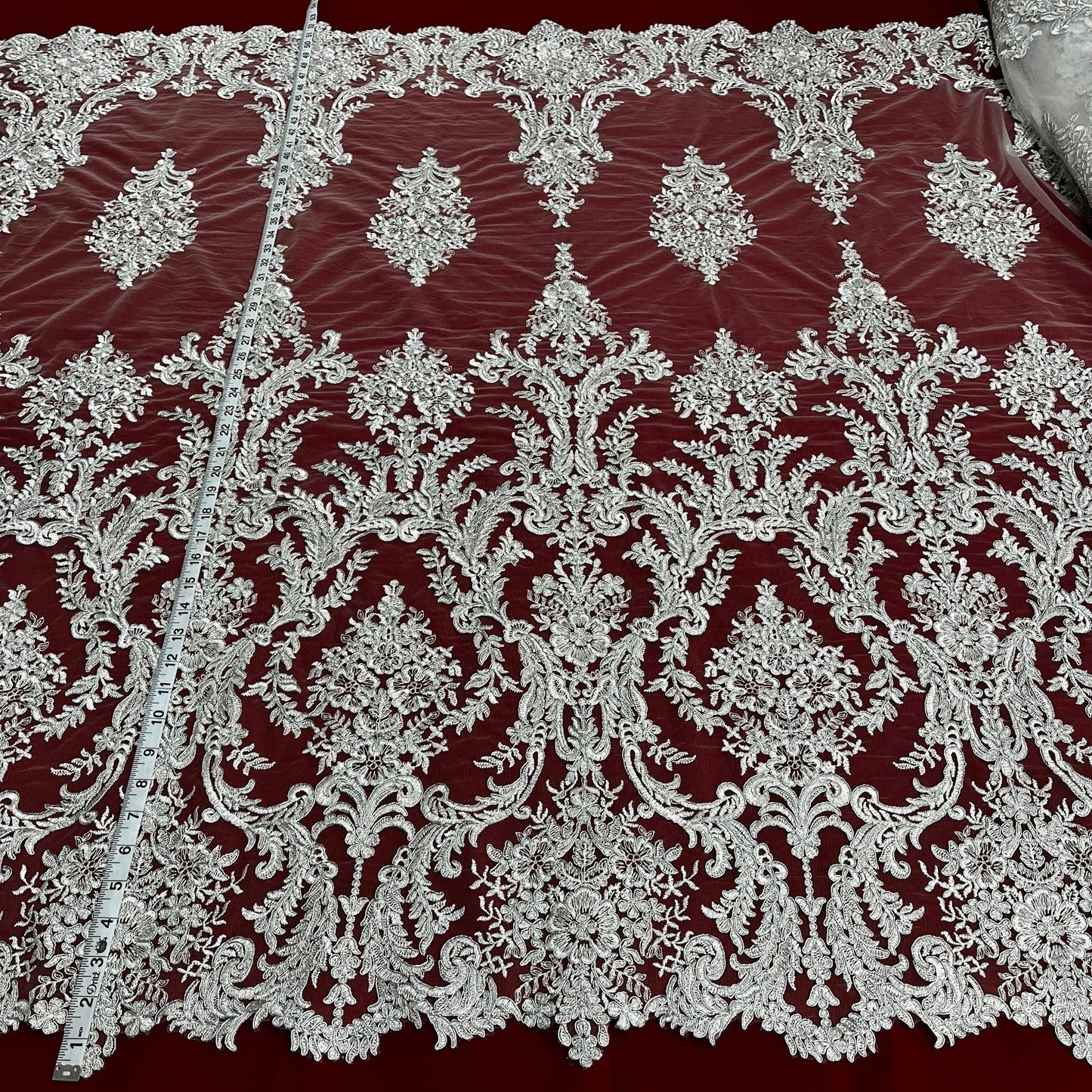 Corded Bridal Lace Fabric Embroidered on 100% Polyester Net Mesh | Lace USA - 97136W-3