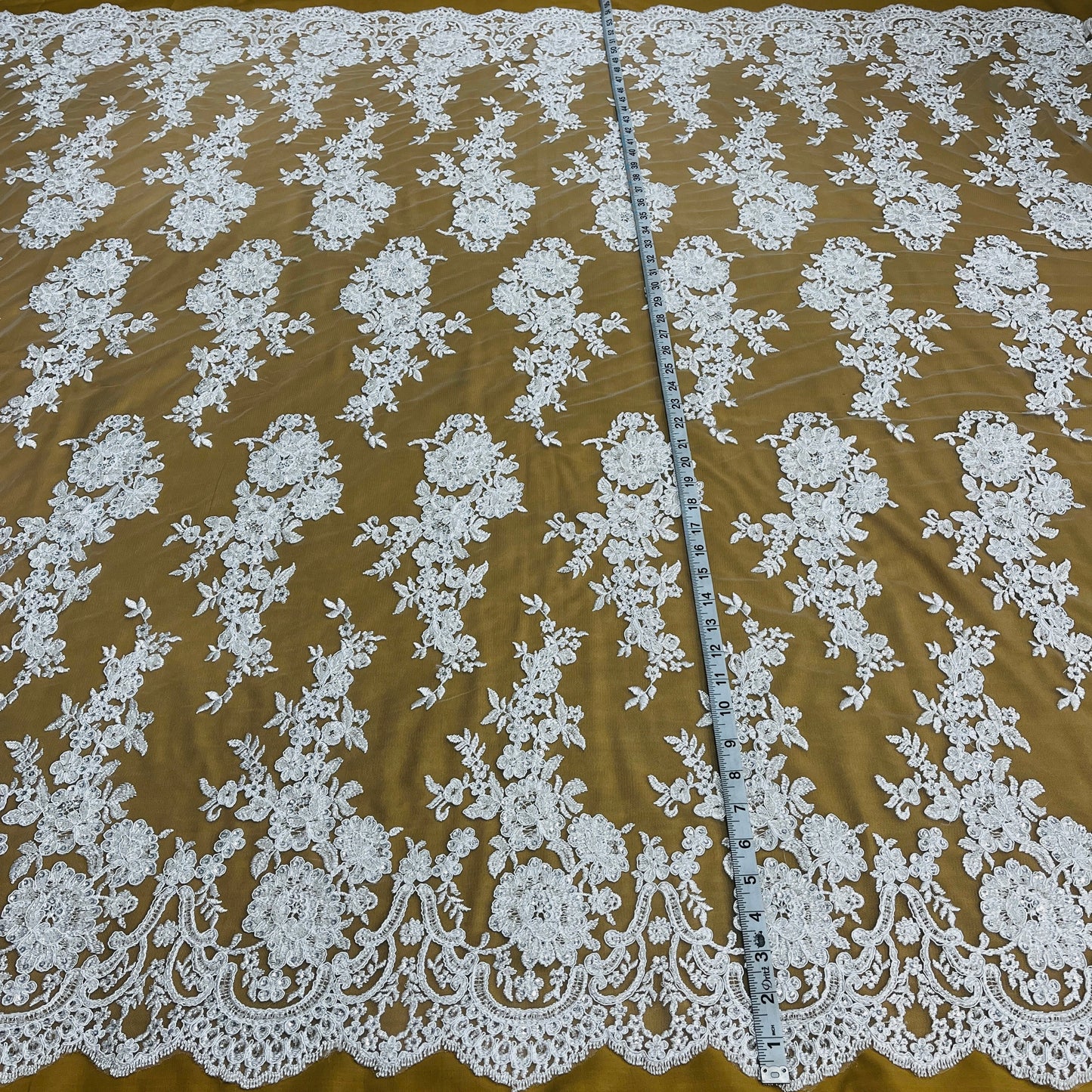 Beaded & Corded Bridal Lace Fabric Embroidered on 100% Polyester Net Mesh | Lace USA - 96989W-HB-3