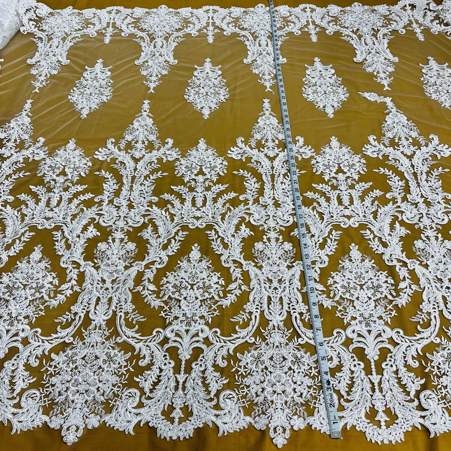 Corded Bridal Lace Fabric Embroidered on 100% Polyester Net Mesh | Lace USA - 97136W-5