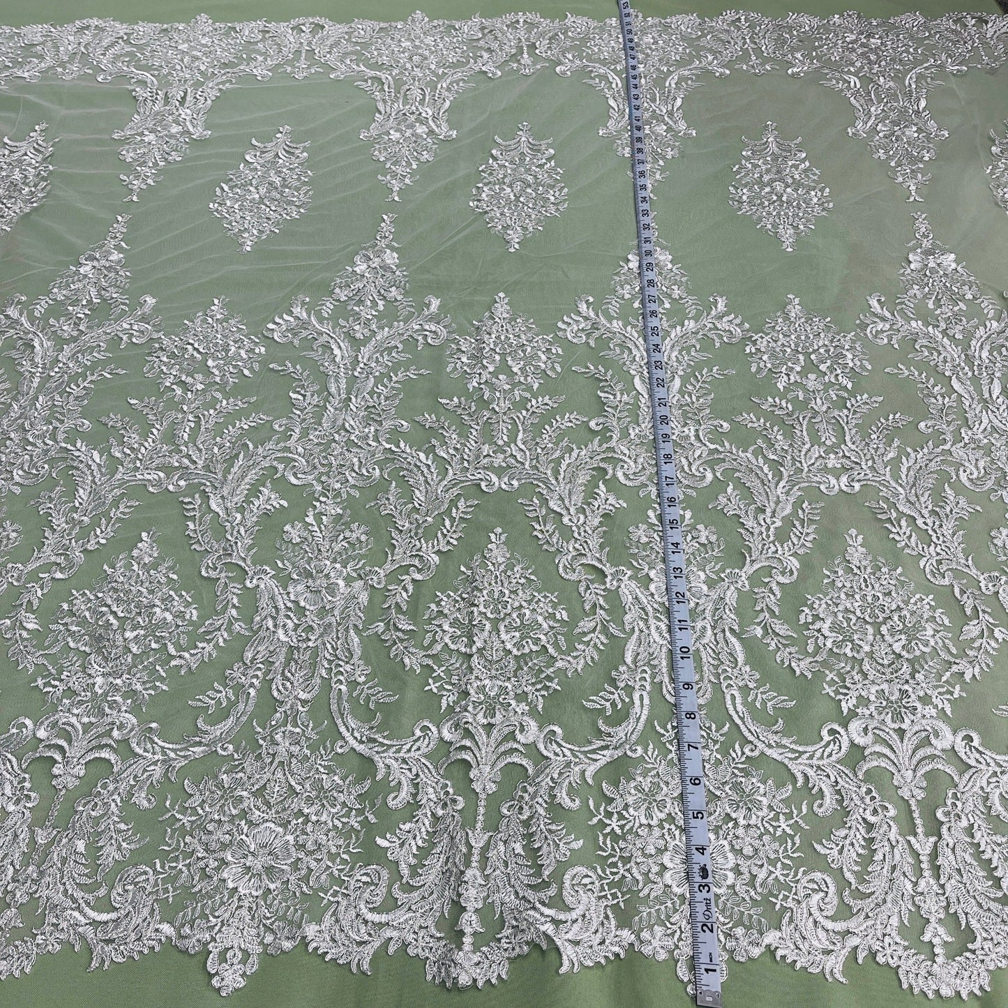 Corded Bridal Lace Fabric Embroidered on 100% Polyester Net Mesh | Lace USA - 97136W-7