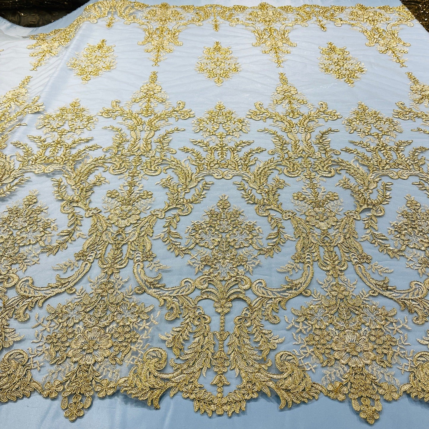 Corded Bridal Lace Fabric Embroidered on 100% Polyester Net Mesh | Lace USA - 97136W-0