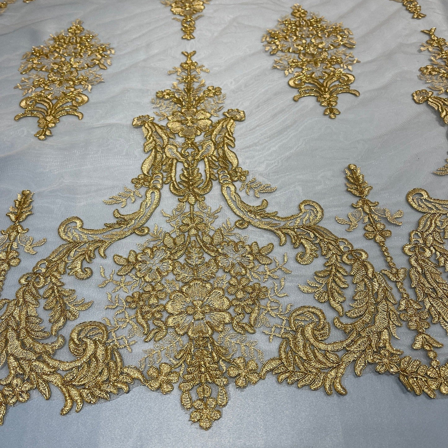Corded Bridal Lace Fabric Embroidered on 100% Polyester Net Mesh | Lace USA - 97136W-1