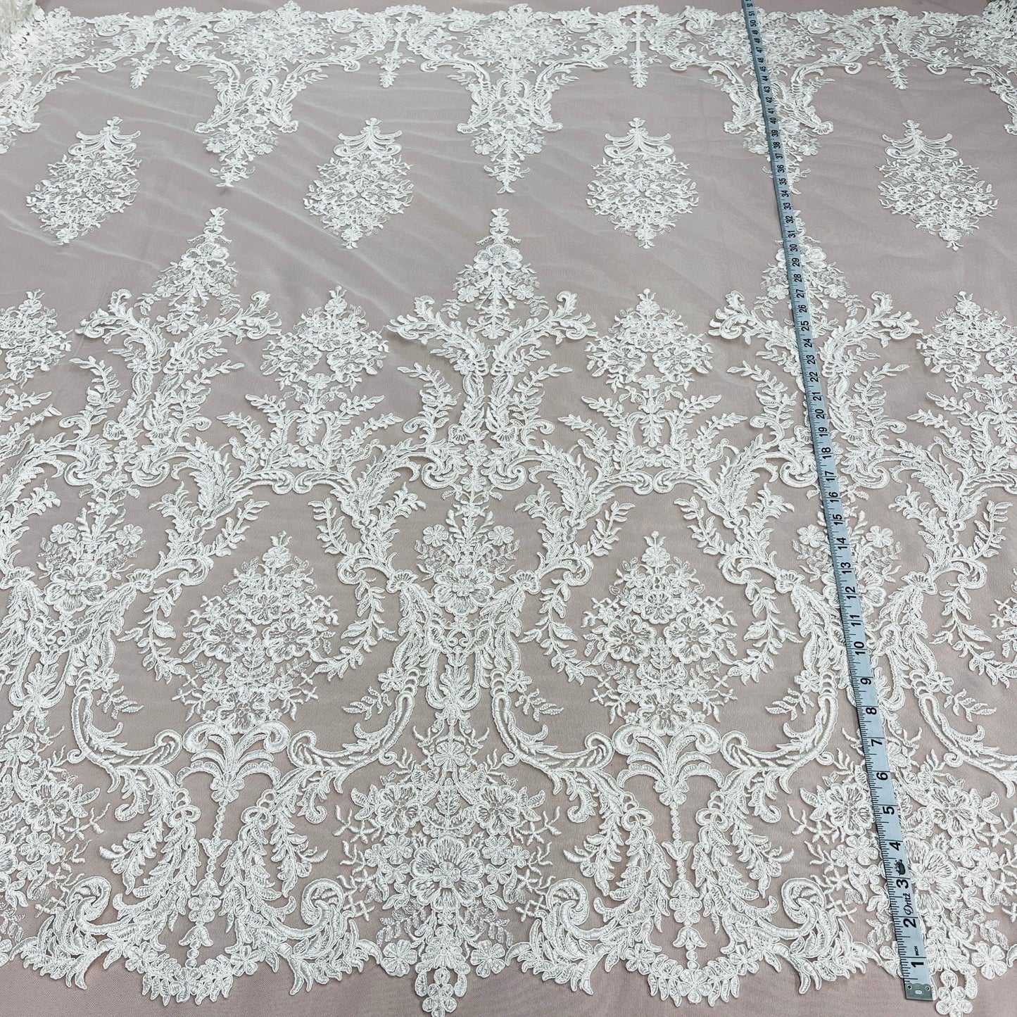 Corded Bridal Lace Fabric Embroidered on 100% Polyester Net Mesh | Lace USA - 97136W-6
