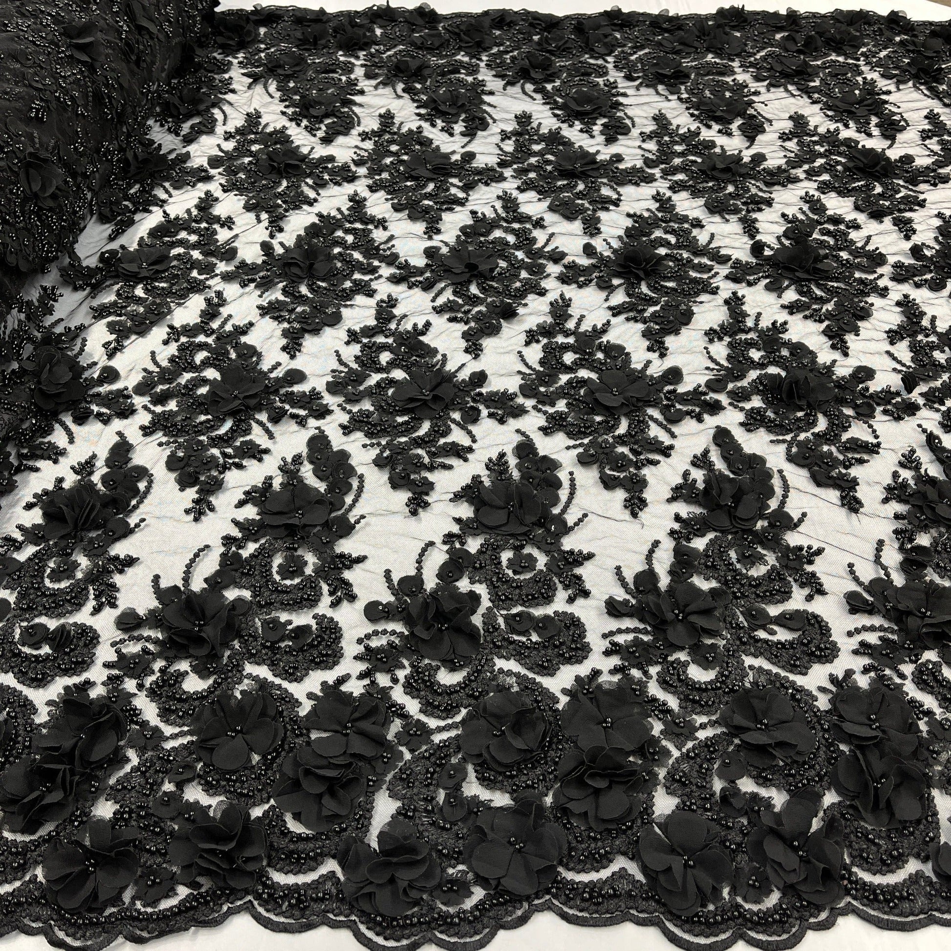 Beaded 3D Floral Lace Fabric Embroidered on 100% Polyester Net Mesh 
| Lace USA - GD-362-0