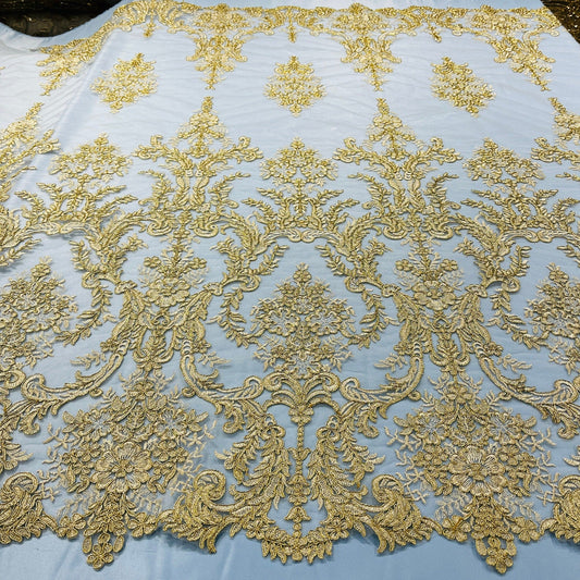 Corded Bridal Lace Fabric Embroidered on 100% Polyester Net Mesh | Lace USA - 97136W-0
