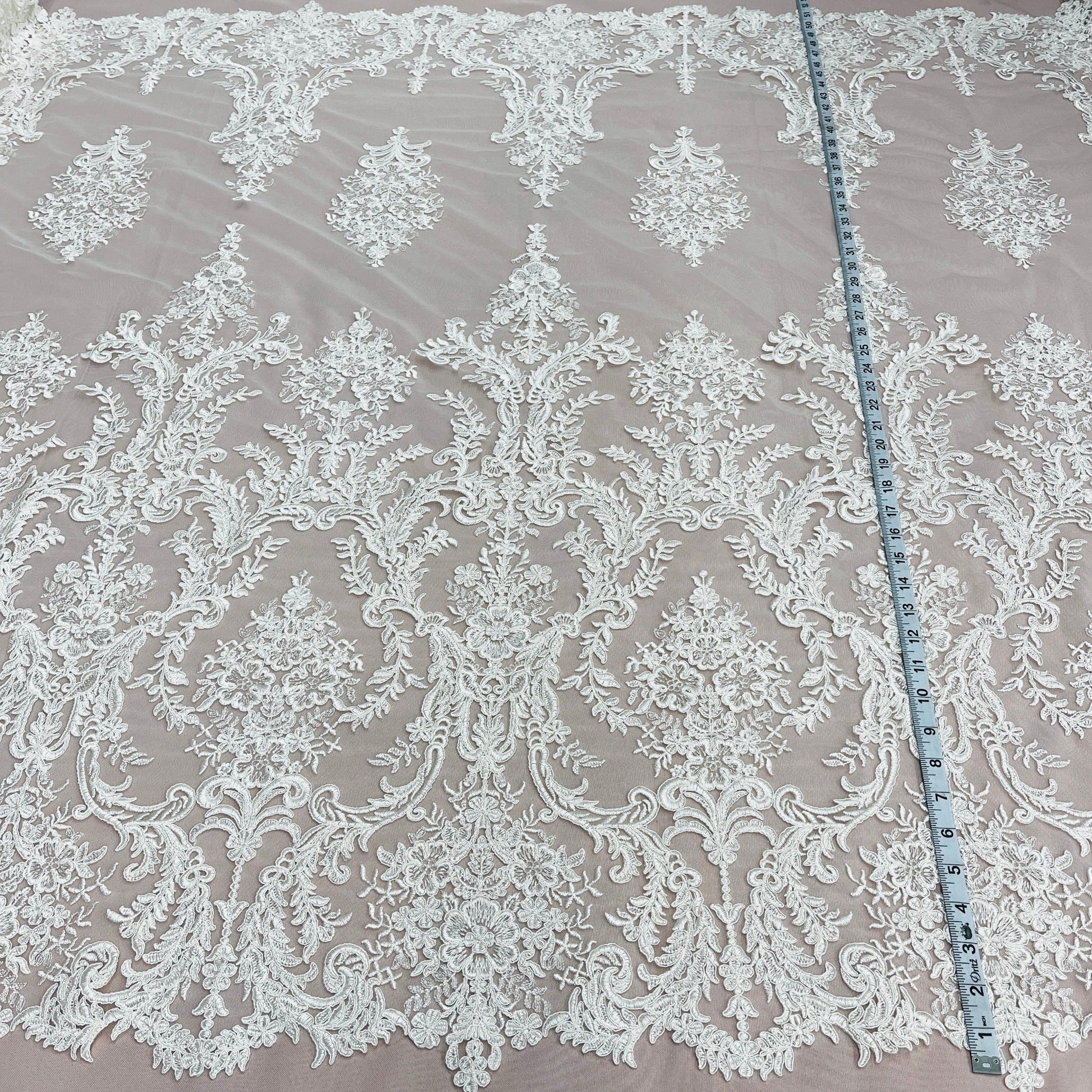 Corded Bridal Lace Fabric Embroidered on 100% Polyester Net Mesh | Lace USA - 97136W-6